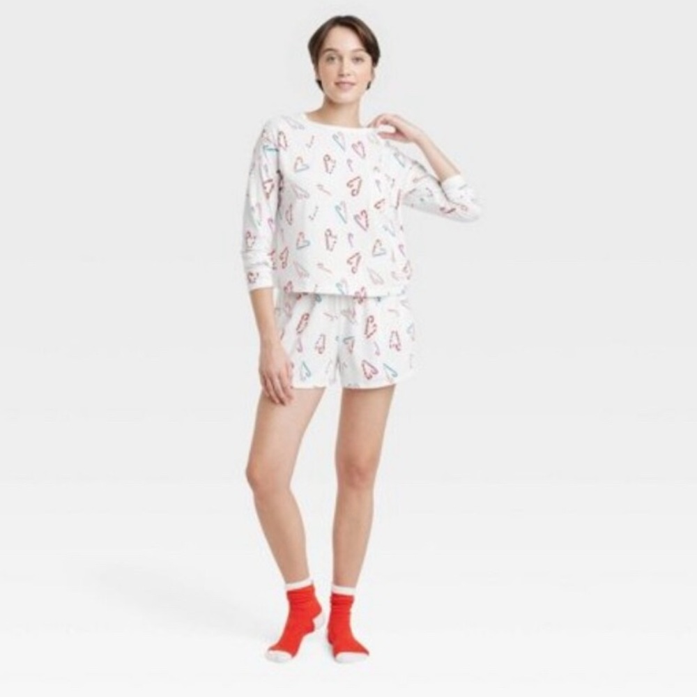 Colsie Women's small 3pc Pajama Set - Top, Shorts, Socks - Candy Cane print NEW